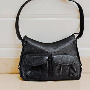 Vintage Y2K Fossil Black Pebbled Leather Shoulder Bag 75082  Genuine Leather wit